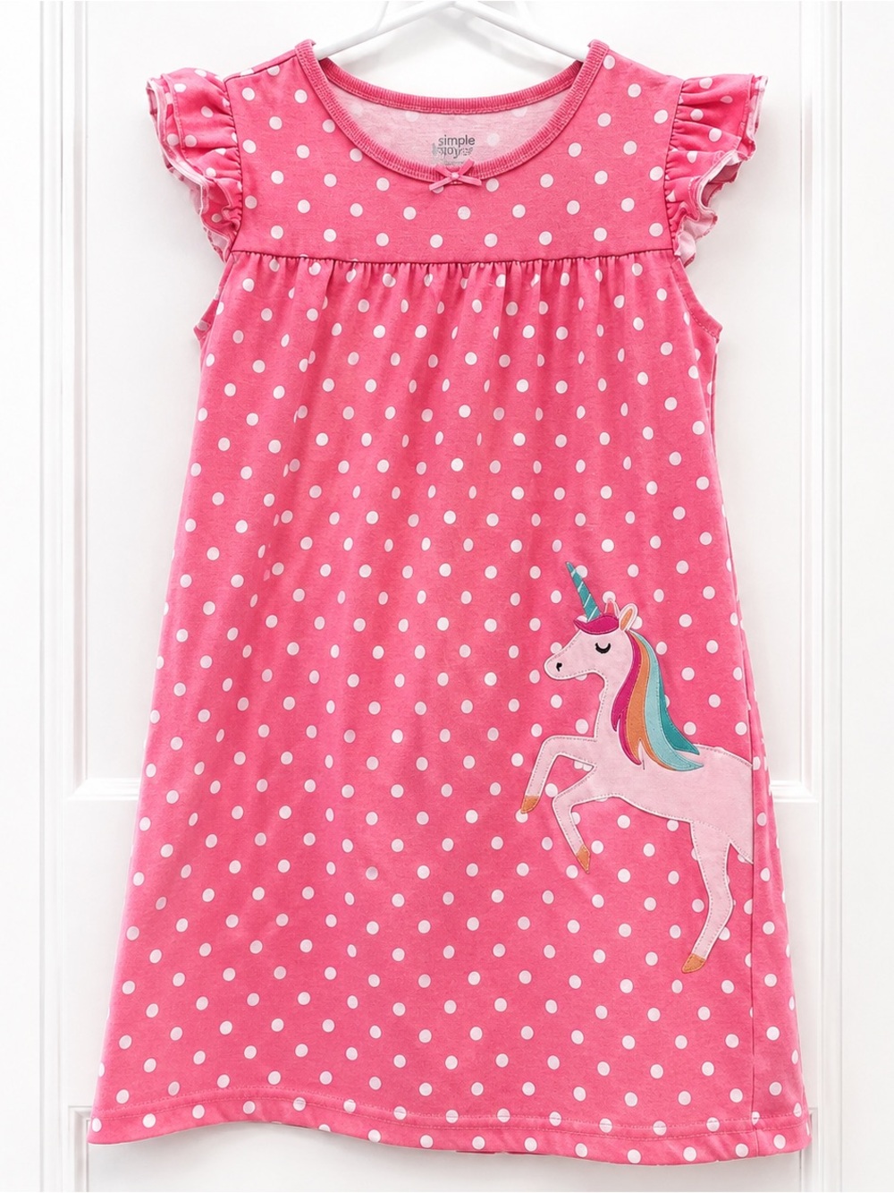 Carter’s Simple Joys Girls Pink Polka Dot Unicorn Nightgown Dress Size 4-5